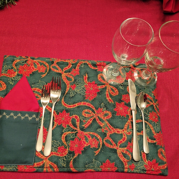 Reversible Placemat with optional napkin holder and Napkin Pattern