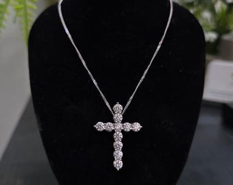 Lab Grown 2.12ct Round Diamond Cross Pendant, 9k White Gold Chain