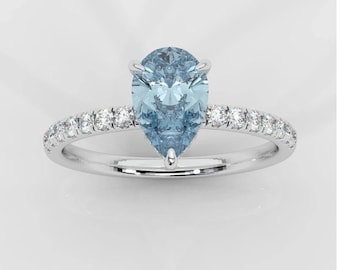 Natural 3.20Ct Pear Aquamarine Diamond Engagement Ring in 9K White Gold