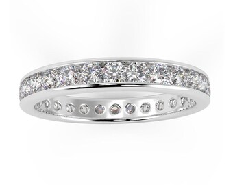 Natural Round Diamond Channel Set Full Eternity Ring/Platinum/Stackable/UK Hallmarked