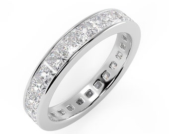 Handmade 1.50 Ct Princess Cut Diamond Eternity Ring, Platinum Anniversary Band
