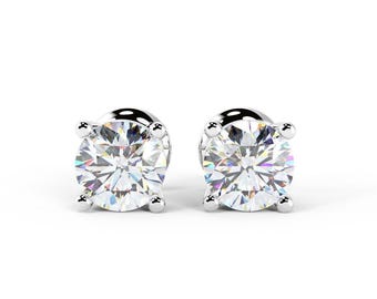 0.50 Carat F/VS Natural Diamond Stud Earrings: 18k Solid Gold Claw Set