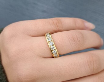 18K Solid Gold Round Diamond Full Eternity Ring, Channel Set Anniversary Band, UK Hallmarked