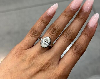 Lab Grown Oval Button back 2 Tone Engagement Ring in Platinum/UK Hallmarked