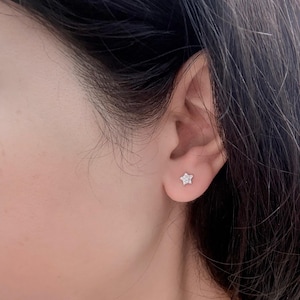 Natural Round Diamond Star Designer Stud Earring In 9K White Gold/Minimalist studs/Gift items/Everyday Jewelry.