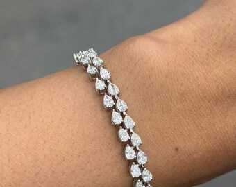 Designer Handmade 8.30Ct Lab Grown Pear Diamond Tennis Bracelet: Platinum/Classic/UK Hallmarked