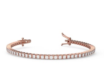 Handmade 3.0Ct F/VS Diamond Tennis Bracelet, 18K Rose Gold