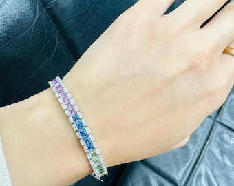 Last Piece! Rainbow Sapphire and Diamond Designer Bracelet - F/VS - 10Cts (2Ct Natural Diamonds)