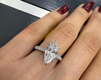 2.00ct Lab Grown Marquise Diamond Solitaire Engagement Ring: Platinum