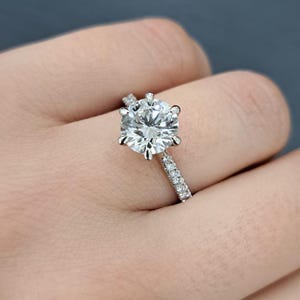 Exquisite 1.50ct D/VVS Round Diamond Tulip-set Engagement Ring in 18k Gold/ Platinum/Diamond on shoulder Ring/Unique Proposal Ring
