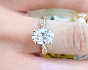 IGI Certified 2.20Ct Lab Grown Oval Diamond Twisted band Engagement Ring: Platinum Hidden Halo/UK Hallmarked