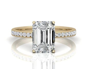 IGI Lab Grown Emerald Cut Diamond Solitaire Ring: 18K Gold/Platinum Proposal Ring
