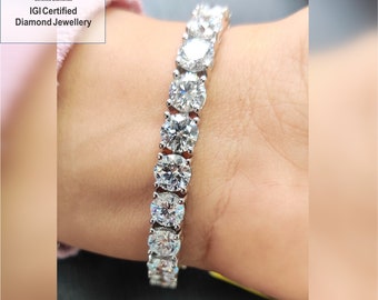 31.19 CT IGI Certified Lab Grown Round Diamond Tennis Bracelet in Platinum