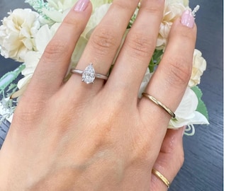 IGI Certified Lab Grown Pear Diamond Solitaire Engagement Ring: Platinum or 18K Gold