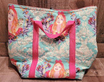 Mega Maker Tote - Alice in Wonderland print, quilted body