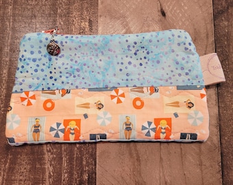 Maker's Leftovers Bag - Life's a Beach and blue bubbles print, zippered pouch