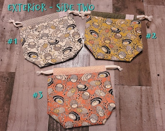 Spider Print Project Bag – Small Cotton Drawstring Bag