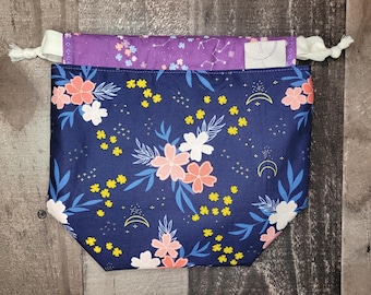 Floral Mini Maker Bag: Cotton Drawstring Project Bag