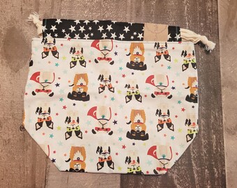 Mini Maker Bag - OOPS! Print is upside down! Super dog print, drawstring bag, project bag