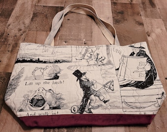 Mega Maker Tote - Nursery Rhymes print, detail quilted body