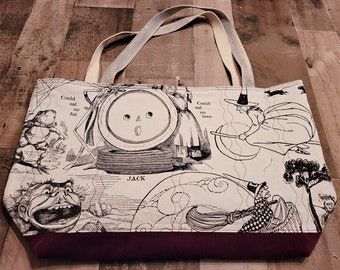 Mega Maker Tote - Nursery Rhymes print, detail quilted body
