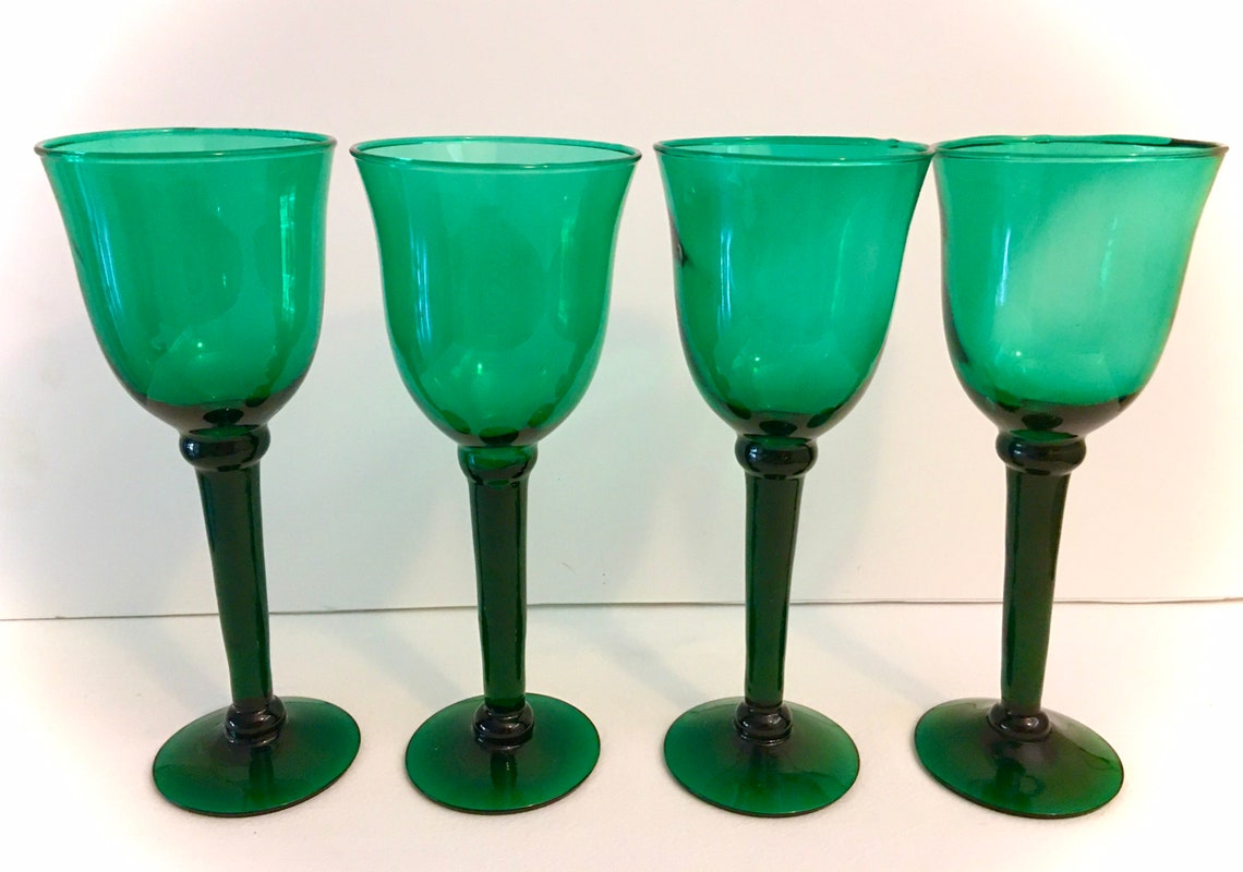 Wine Glasses Vintage/ Emerald Green Blown Glass Wine Glasses/ Etsy