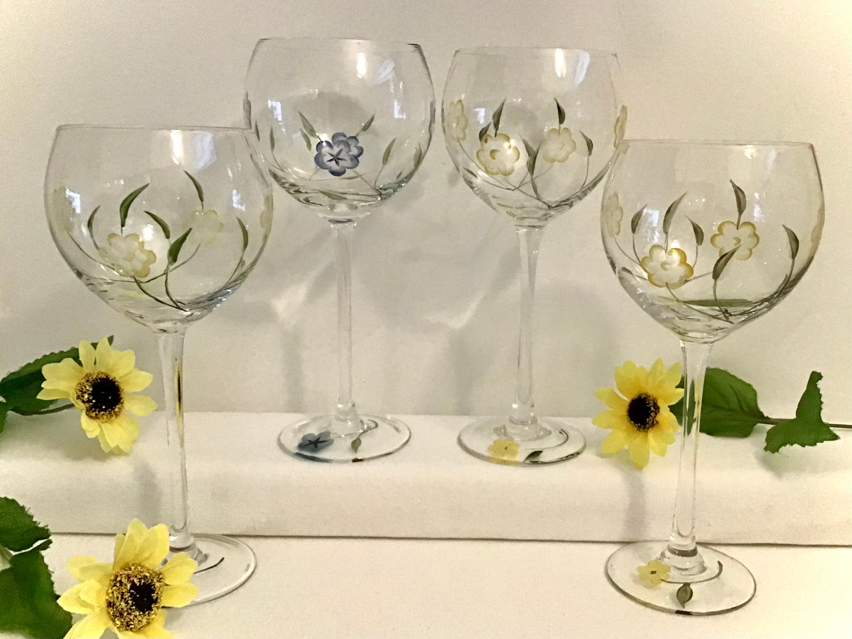 Hand Painted Wine Glasses Daisies Cute Ladybug, Summer Wine Glass