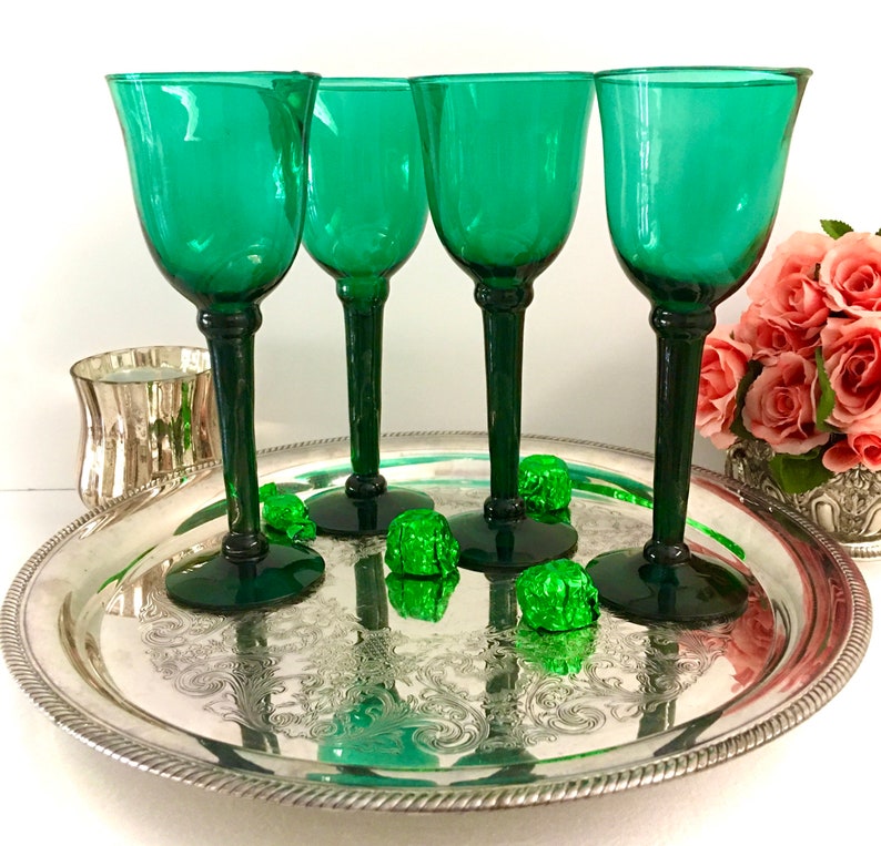 Wine Glasses Vintage/ Emerald Green Blown Glass Wine Glasses/ Etsy