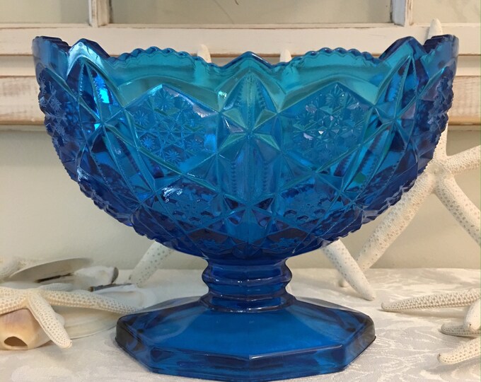 Home Decor Bowl/ Blue Vintage L.E. Smith Button and Daisy Etsy