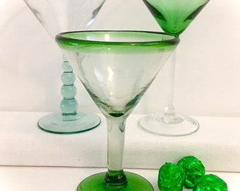 Martini Glasses/ Mismatched Set of 3 Martini Glasses/ Color Me Green/ Gorgeous Martini Glasses/  Blown-Glass/ Celebration/ Perfect Gift