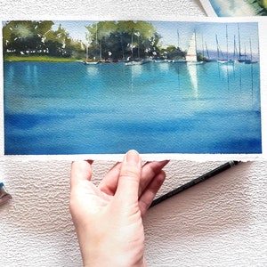 Aquarell Landschaft am Meer Landschaft Gemälde vom Foto, Ocean Beach Art, Auftrag Meer Illustration, Hochzeitsfoto, Geschenk 1 Papier Jahrestag