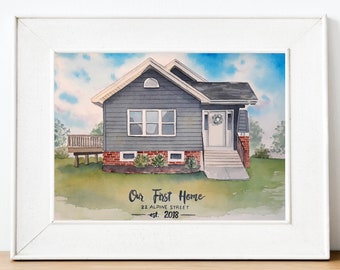 House Painting, Watercolor Custom House Drawing,  House Illustration, Custom Home Drawing, First House, Housewarming Gift, personalized gift