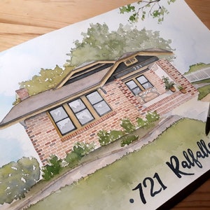 Aquarel aangepast huis portret huis tekening huis illustratie aangepaste huis tekening eerste huis housewarming cadeau 1e papieren verjaardag
