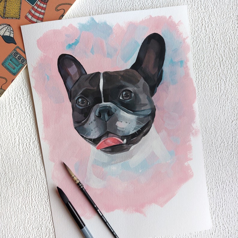Custom pet portrait, Real Hand Painted Gouache drawing of your dog, cat, rat, horse image 1