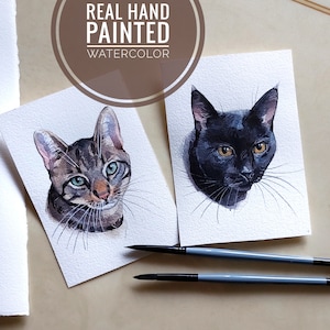 Custom mini watercolor pet portrait, tiny cat portrait from photo, personalized cat memorial gift, pet portrait