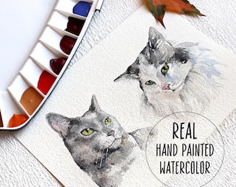 Watercolor Custom Pet Portrait, Cat Drawing, Dog Illustration, Custom Cat Drawing, Pet Housewarming Gift for mom, Gift for her Original