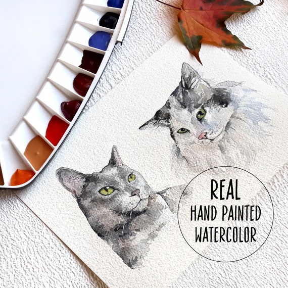 Watercolor Custom Pet Portrait, Cat Drawing, Dog Illustration, Custom Cat Drawing, Pet Housewarming Gift for mom, Gift for her Original