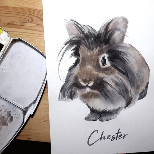 Watercolor Custom bunny portrait, rabbit drawing, pet Illustration, Custom rat drawing, Guinea pig Housewarming Gift, Original artwork