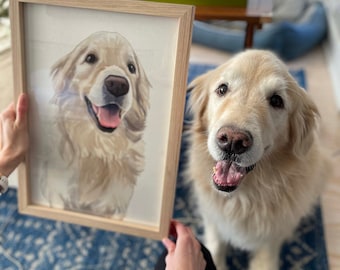 Personalisiertes Haustier Portrait, Aquarell benutzerdefinierte Hunde Zeichnung, Personalisiertes Haustier Einweihungsparty Geschenk für Mama, Geschenk für Sie