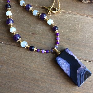 Amethyst necklace purple quartz crystal necklace beaded necklace gemstone boho deco handmade necklace birthstone gift gold jewelry women 21