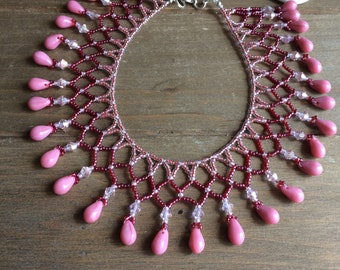 Hippie anklet beaded netted anklet native boho anklet silver pink anklet summer gift handmade macrame Czech glass hippie jewelry for women 9