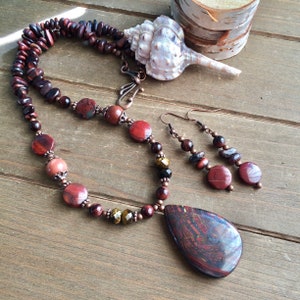 Stone jewelry set Green moss agate set pendant set white jade beaded set necklace earrings set oval boho tribal unique jewelry for women SLD