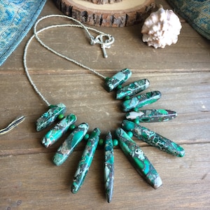 Tribal necklace mosaic blue green necklace graduated turquoise beaded necklace boho hippie native tribal collar unique jewelry for women 18
