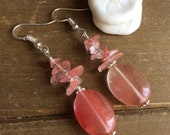 Cherry quartz earrings pink teardrop natural stone handmade beaded dangle boho earrings crystal love hippie unique jewelry for women SLD