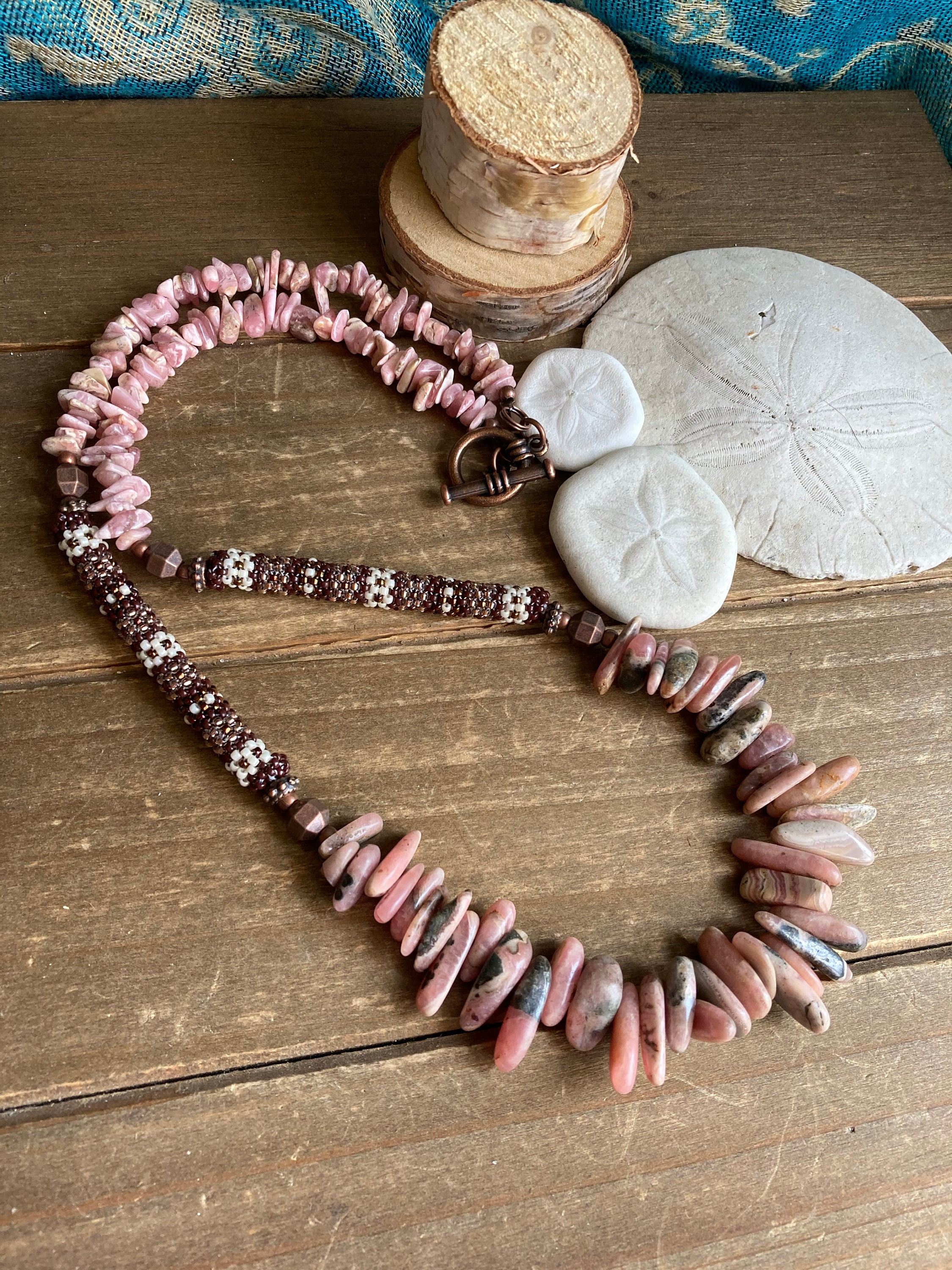 Tribal Necklace Rhodonite Natural Stone Necklace Gemstone Pink