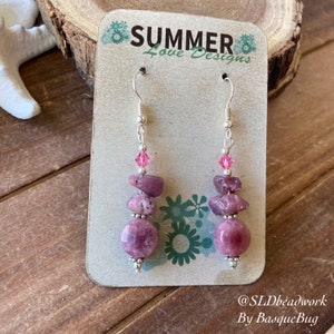 Tourmaline earrings ruby raw earrings dangle crystal earrings boho hippie earrings stone handmade pink silver jewelry earrings for women