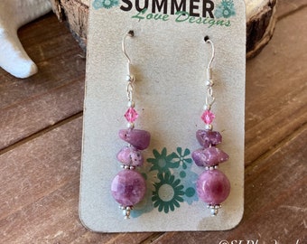 Tourmaline earrings ruby raw earrings dangle crystal earrings boho hippie earrings stone handmade pink silver jewelry earrings for women