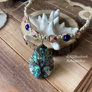 Tree of life necklace hemp abalone necklace choker boho hippie necklace tribal glass handmade hemp wrap wire surf unique jewelry men women