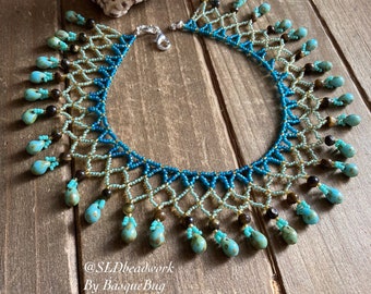 Tribal anklet netted crochet beaded anklet native boho anklet silver blue anklet handmade macrame Czech glass silver unique jewelry women 9