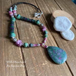 Ruby zoisite necklace pendant green necklace peyote native beaded necklace gemstone boho necklace tribal gift unique jewelry for women 20